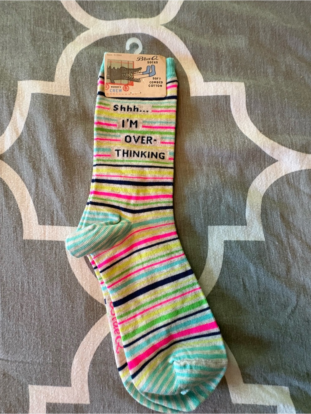 Striped 'I'm Overthinking' Crew Socks